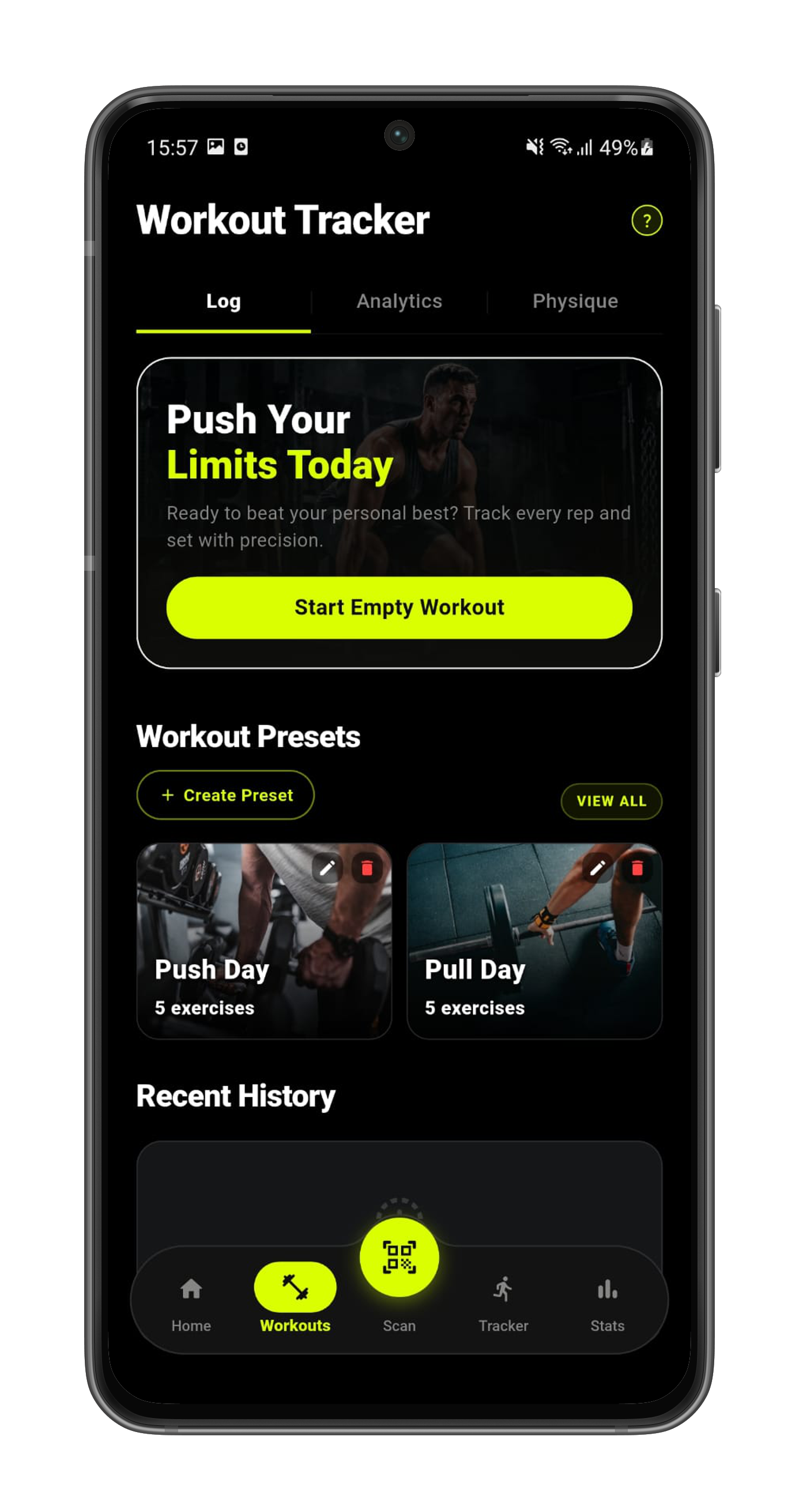 Zivo Workout Tracker Screen 1